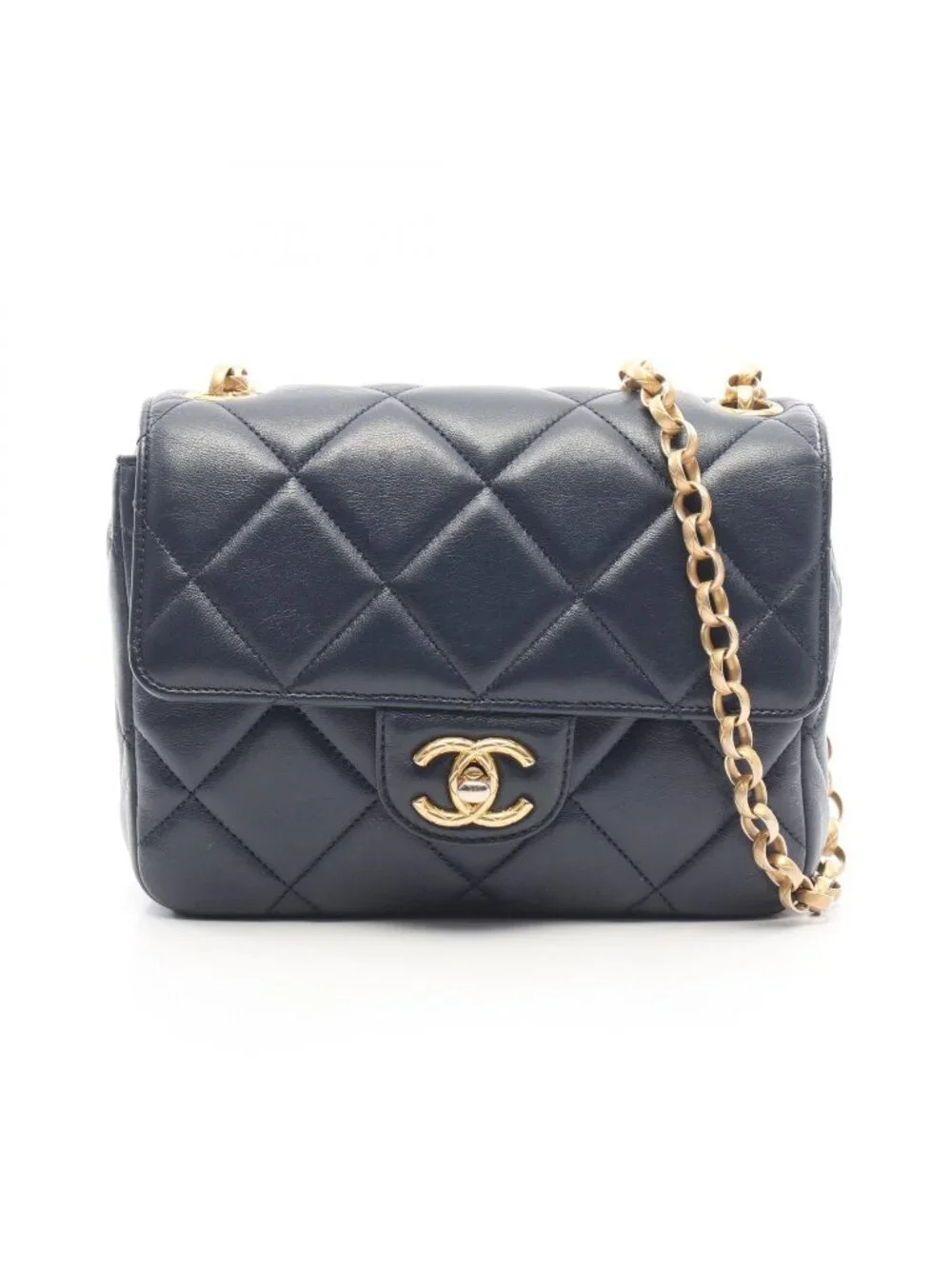 Chanel Shoulder Bag Quilted Navy Lambskin Small Flap Chain